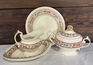 lot 9A image: Vintage Spode Centurion Firenze Serving Set with Plate, Sauce Boat, and Sugar Bowl