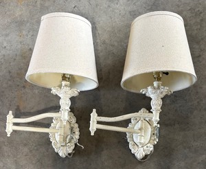 lot 212 image: Pair of Lovely Vintage White Metal Wall Mount Light Fixtures