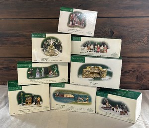 lot 175A image: Department 56 Village Accessories including Abington Canal Boat, London Newspaper Stand, Tending to Cold Flame, A busy Day in Town and More