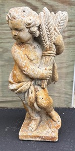 lot 107A image: 24-Inch Garden Cherub Statue Holding Wheat