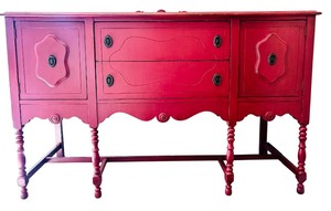 lot 5B image: Red Wooden Sideboard Buffet with Drawers and Cabinets