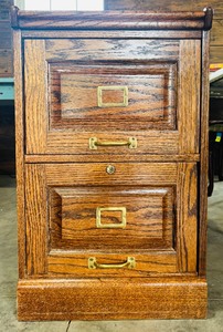 lot 345 image: Wood Two-Drawer File Cabinet with Brass Handles