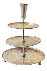 lot 60A image: Vintage Three-Tier Nickel Silver Serving Tray by D.W. Haber & Son N.Y., 16.75 Inches Tall