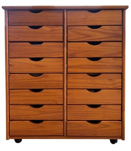 lot 306 image: Wooden Multi-Drawer Storage Cabinet with 16 Drawers on Casters