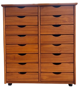 lot 305 image: Wooden Multi-Drawer Storage Cabinet with 16 Drawers on Casters