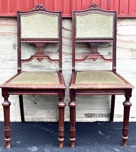 lot 10B image: Pair of Vintage Upholstered Wooden Chairs