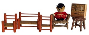lot 287 image: Assorted Vintage Doll Furniture with Plush Bear Guard