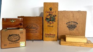lot 240 image: Assorted Vintage Cigar Wood Boxes and More