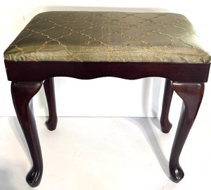 lot 238 image: The Bombay Company Bench  Footstool Upholstered with Gold & Green and Cherry Wood