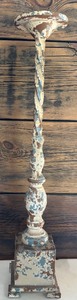 lot 178 image: Wood Carved Antique Distressed Candleholder in Blue, Tan and Cream