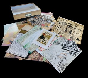 lot 351 image: Mixed Lot of Scrapbook Paper, Scissors and Crafting Supplies in Storage Box