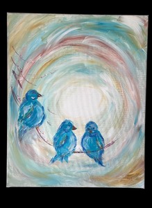 lot 94A image: Original 20 x 16 Artwork with Three Blue Birds