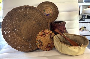 lot 359 image: Collection of 6 Vintage Woven Baskets Assorted Styles