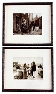 lot 116A image: Pair of Framed Frank Sutcliffe Sepia Photographs, Quayside Fish Stall and Girls Skaning Mussels