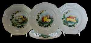 lot 371 image: Set of 4 Vintage CNP France 8.25-Inch Appetizer Plates with Cheese Motif