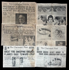 lot 389 image: Collection of Vintage Historic Newspapers with Headlines and Photos