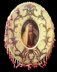 lot 384 image: 12 Inch Decorative Framed Artwork and Signed Folk Art Plaque