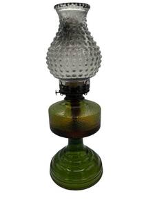 lot 9 image: Vintage 17 Tall Green Depression Glass & Hobnail Oil Kerosene Lamp (w Fluid)