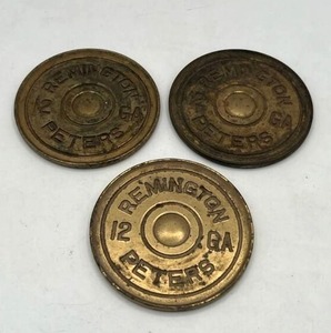 lot 30 image: Vintage Remington 12 Gauge Shotgun Peters Brass Coasters
