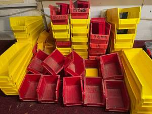 lot 41 image: Lot of Red & Yellow Plastic Hardware Storage Containers
