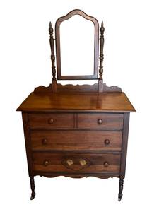 lot 52 image: Antique Solid Wood Rolling Dresser (34 W x 33.5 T x 18.5 D) - READ DESCRIPTION