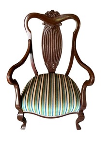 lot 53 image: Vintage Solid Wood Carved Arm Chair with Upholstered Seat