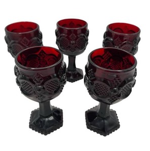 lot 71 image: Nice Vintage AVON Ruby Red Cape Cod Collection 4.5 Wine Glasses