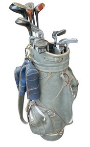 lot 109 image: Vintage RAM VinylLeather Golf Bag with Golf Clubs and Balls