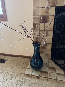 lot 13 image: Large Dinh Hoa Vietnam Blue Art Glass Vase with Decorative Branches