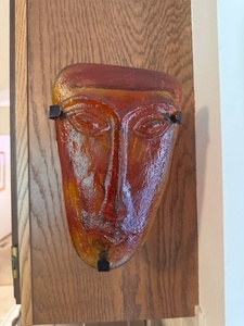 lot 29 image: Vintage Glass Face Wall Sculpture with Metal Bracket