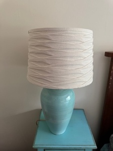 lot 37 image: Blue Ceramic Table Lamp with Textured Fabric Shade