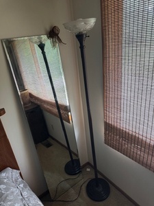 lot 38 image: Tall Floor Lamp with Frosted Glass Shade