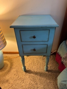 lot 42 image: Light Blue Wooden Nightstand with Two Drawers