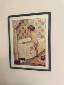 lot 53 image: Framed Vintage-Style Print of Child by Bathtub