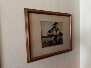 lot 56 image: Framed Landscape Artwork with Tree and Lake Scene