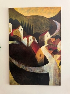 lot 58 image: Framed Abstract Village Landscape Painting Signed Duane 99