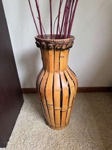 lot 65 image: Tall Woven Bamboo Decorative Floor Vase