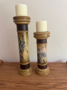lot 68 image: Pair of Decorative Candle Holders with Tropical Palm Design