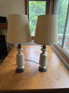 lot 72 image: Pair of Vintage Ceramic Table Lamps with Pleated Shades