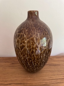 lot 84 image: Brown Textured Ceramic Vase with Glossy Finish