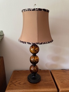 lot 97 image: Decorative Table Lamp with Leopard Print Shade and Glass Sphere Base