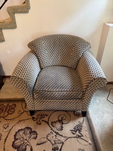 lot 102 image: Upholstered Club Chair with Geometric Pattern