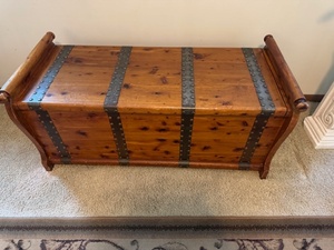 lot 110 image: Wooden Cedar Chest with Metal Accent Bands