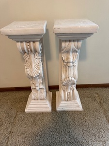 lot 112 image: Pair of Decorative White Ornate Pedestal Columns