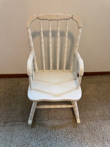 lot 116 image: White Wooden Childs Rocking Chair with Armrests