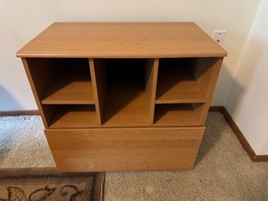 lot 119 image: Wood Laminate Storage Cabinet with Shelves and Drawer