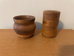lot 120 image: Set of 2 Handcrafted Wooden Turned Bowls