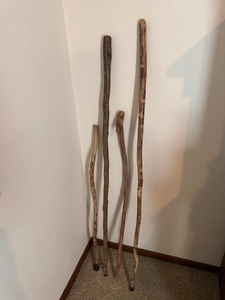 lot 123 image: Set of 4 Carved Wooden Walking Sticks