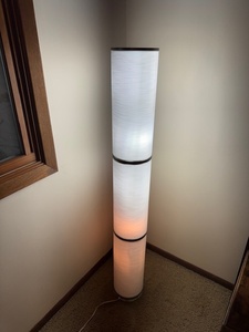 lot 125 image: Modern Three-Tier Cylinder Floor Lamp with White Shade