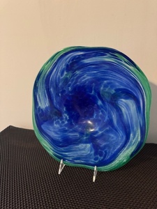 lot 127 image: Hand-Blown Swirled Blue and Green Art Glass Platter